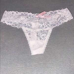 Victoria’s Secret Sexy Lace Thong Rhinestone Love New with tags Large VS Panty